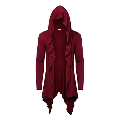 KJBDQQH Hexenkostüm Vintage Hooded Jacket For Men Long Cardigan Halloween Party Cape(Red,XL) von KJBDQQH