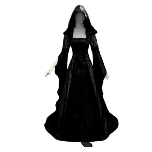 KJBDQQH Hexenkostüm Women Witch Dress Medieval Renaissance Maxi Train Halloween Devil Pagan Costume(Black,XXL) von KJBDQQH