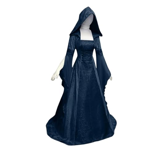 KJBDQQH Hexenkostüm Women Witch Dress Medieval Renaissance Maxi Train Halloween Devil Pagan Costume(Blue,XXXL) von KJBDQQH