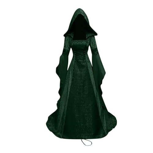 KJBDQQH Hexenkostüm Women Witch Dress Medieval Renaissance Maxi Train Halloween Devil Pagan Costume(Green,XXL) von KJBDQQH