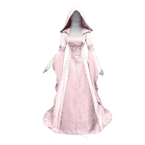 KJBDQQH Hexenkostüm Women Witch Dress Medieval Renaissance Maxi Train Halloween Devil Pagan Costume(Pink,4XL) von KJBDQQH