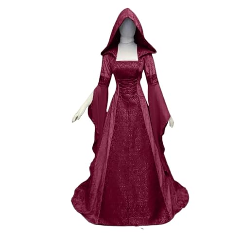 KJBDQQH Hexenkostüm Women Witch Dress Medieval Renaissance Maxi Train Halloween Devil Pagan Costume(Red,XXL) von KJBDQQH