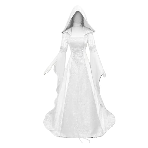 KJBDQQH Hexenkostüm Women Witch Dress Medieval Renaissance Maxi Train Halloween Devil Pagan Costume(White,XL) von KJBDQQH