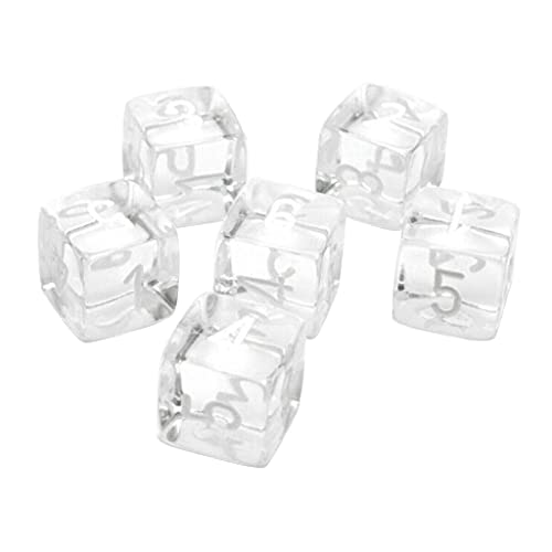 KJDKNC 6 Stück 16 mm transparente Acrylwürfel, 6-seitige Skulptur, digitale Würfel für Club/Party/Familienspiele, Zubehör, digitaler Würfelroller von KJDKNC