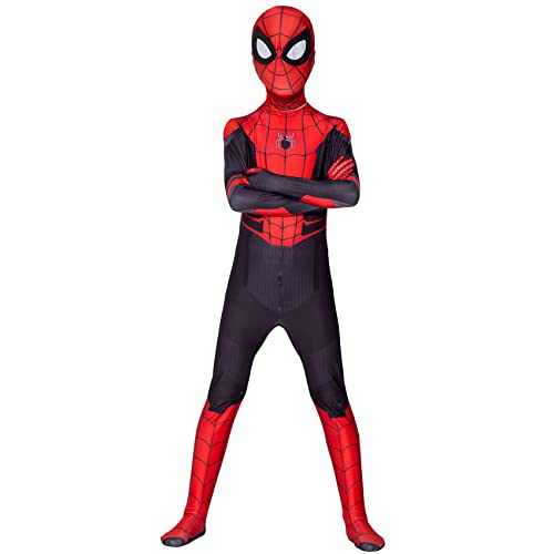 KJHGVBM Spiderman Kostüm Kinder far from Home,Spiderman Kostüm Erwachsene Cosplay Maske für Karneval Halloween,Original Superhelden Spiderman Verkleidung Anzug Schwarz für Jungen Mädchen 3-14 Jahre von KJHGVBM