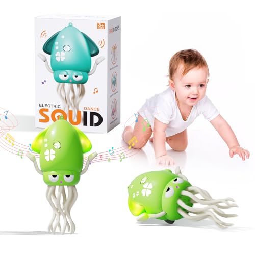 KJIXYUNG Tanzender & krabbelnder Oktopus mit LED Lichtern und Musik - Automatisch schwingendes musikalisches interaktives Spielzeug, lustiges Geburtstagsgeschenk (Grün) von KJIXYUNG