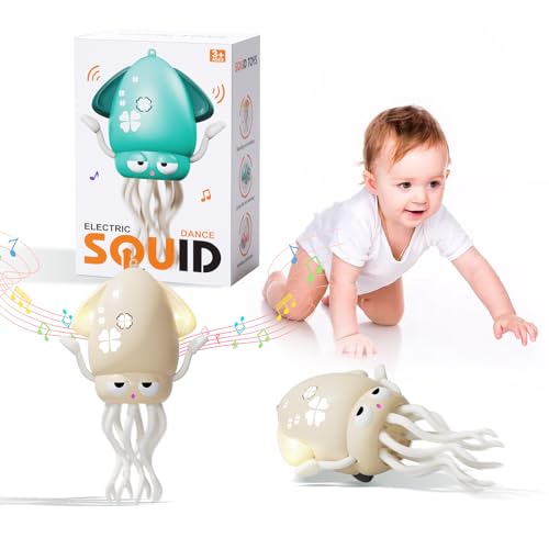 KJIXYUNG Tanzender & krabbelnder Oktopus mit LED Lichtern und Musik - Automatisch schwingendes musikalisches interaktives Spielzeug, lustiges Geburtstagsgeschenk (Weiß) von KJIXYUNG