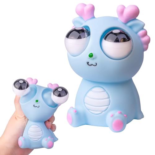 Quetschspielzeug Stressabbau Monster – Lustiges Anti-Stress Spielzeug mit Pop-Out Augen für Kinder & Erwachsene (Blau) von KJSXUUE