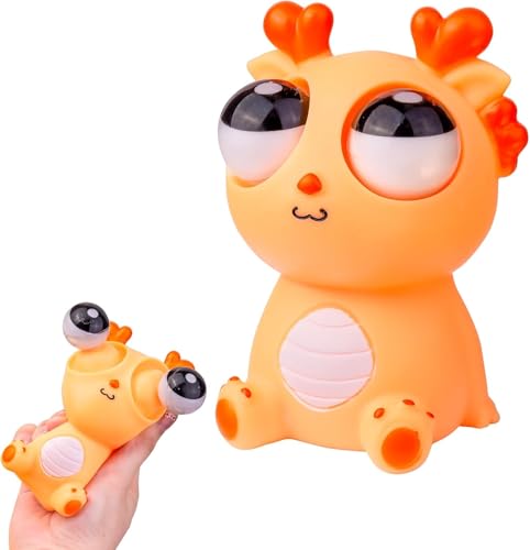 Quetschspielzeug Stressabbau Monster – Lustiges Anti-Stress Spielzeug mit Pop-Out Augen für Kinder & Erwachsene (Orange) von KJSXUUE