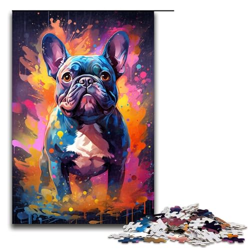 1000 Teile, farbenfrohes psychedelisches Gemälde Einer Bulldogge, Puzzle-Geschenke, Puzzle für Erwachsene, Geschenkideen, geeignet für und Teenager ab 14 Jahren, Größe 50 x 75 cm von KJYMNC