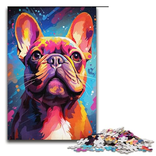 1000 Teile, farbenfrohes psychedelisches Puzzle mit französischer Bulldogge, Geschenkideen für Erwachsene, geeignet für Teenager ab 14 Jahren, Größe 38 x 26 cm von KJYMNC