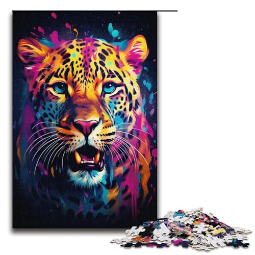 1000 Teile Buntes Leoparden-Puzzle, Geschenkideen für Erwachsene, geeignet für Teenager ab 14 Jahren, Größe 38 x 26 cm von KJYMNC