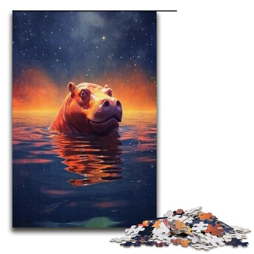 1000 Teile Buntes Nilpferd-Puzzle, Geschenkideen für Erwachsene, geeignet für Teenager ab 14 Jahren, Größe 38 x 26 cm von KJYMNC