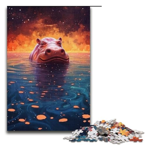 1000 Teile Buntes Nilpferd-Puzzle, Geschenkideen für Erwachsene, geeignet für Teenager ab 14 Jahren, Größe 38 x 26 cm von KJYMNC
