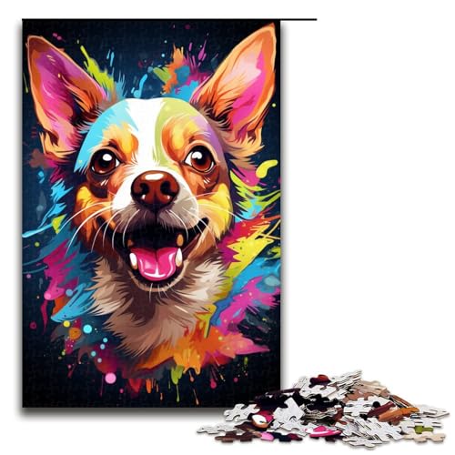 1000 Teile Gemälde, farbenfrohes Chihuahua-Hunde-Kunst-Puzzle, Geschenkideen für Erwachsene, geeignet für Teenager ab 14 Jahren, Größe 50 x 75 cm von KJYMNC