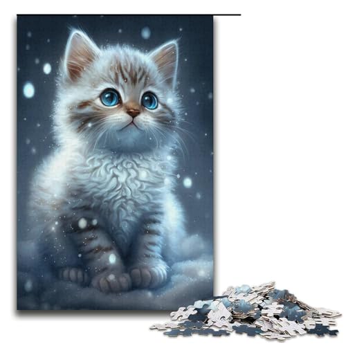 1000 Teile MKitten im Schnee-Puzzle, Geschenkideen für Erwachsene, geeignet für Teenager ab 14 Jahren, Größe 38 x 26 cm von KJYMNC