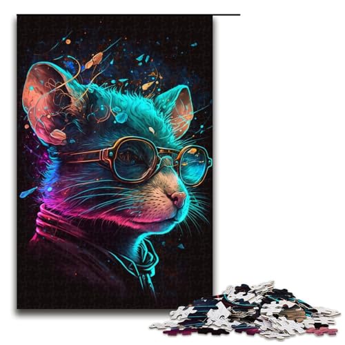 1000 Teile Puzzle „Kosmische Maus mit Brille“, Geschenkideen für Erwachsene, geeignet für Teenager ab 14 Jahren, Größe 50 x 75 cm von KJYMNC
