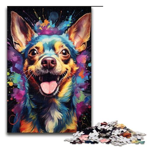 1000 Teile für Erwachsene, Psychedelischer Chihuahua-Hund, Puzzle aus Holz, Lernspiel, Herausforderungsspielzeug, Größe 50 x 75 cm von KJYMNC