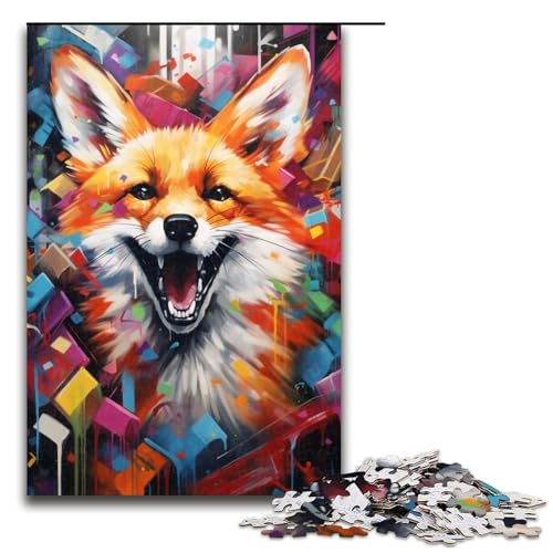 1000 Teile für Erwachsene, buntes Fuchs-Puzzle aus Holz, Lernspiel, Herausforderungsspielzeug, Größe 50 x 75 cm von KJYMNC