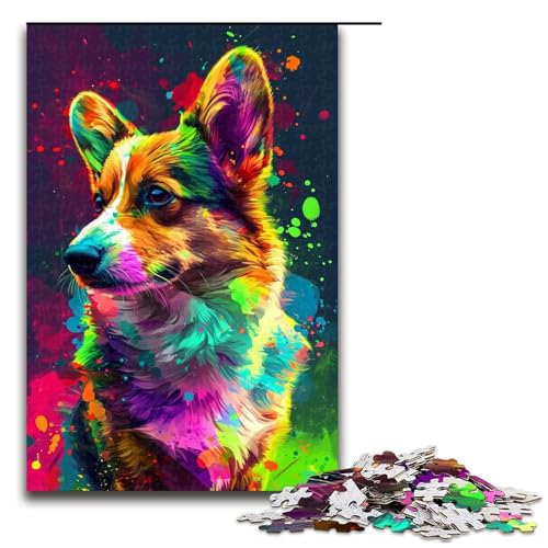 1000 Teile für Erwachsene, exotisches, farbenfrohes Corgi-Hunde-Puzzle aus Holz, Lernspiel, Herausforderungsspielzeug, Größe 50 x 75 cm von KJYMNC