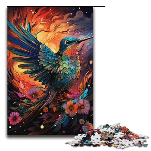 1000 Teile für Erwachsene, farbenfrohe Psychedelie von Kolibris im Sternenhimmel, Puzzle für Karton, Lernspiel, Herausforderungsspielzeug, Größe 38 x 26 cm von KJYMNC