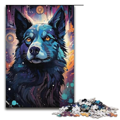 1000 Teile für Erwachsene, farbenfrohes psychedelisches Galaxie-Hunde-Puzzle für Karton, Lernspiel, Herausforderungsspielzeug, Größe 38 x 26 cm von KJYMNC