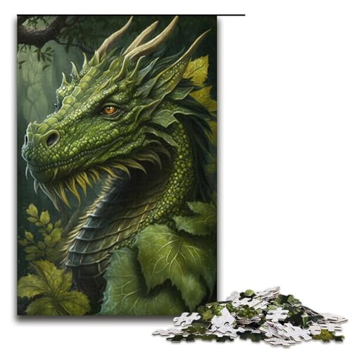 1000 Teile für Erwachsene Grüner Dschungeldrache Puzzle für Karton Puzzle Lernspiel Herausforderung Spielzeug Größe 38x26 cm von KJYMNC