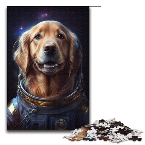 1000-teiliges Astronauten-Golden Retriever-Puzzle für Erwachsene ganze Familie. Größe 50 x 75 cm von KJYMNC