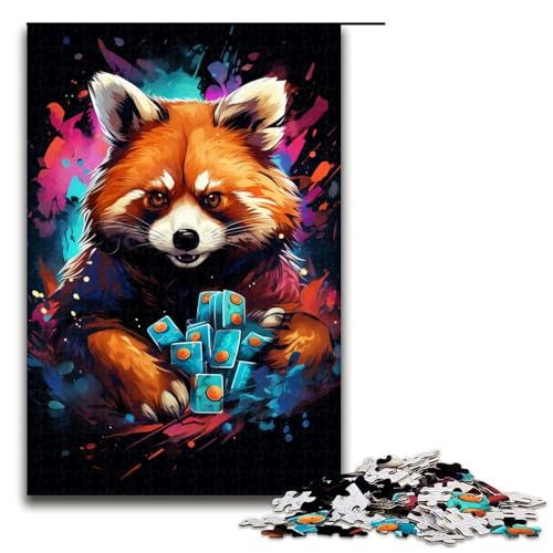 1000-teiliges Farbgemälde-Puzzle mit rotem Panda, Geschenkideen für Erwachsene, geeignet für Teenager ab 14 Jahren, Größe 50 x 75 cm von KJYMNC