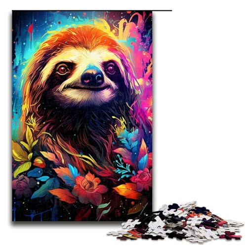 1000-teiliges Gemälde, farbenfrohes Faultier-Kunst-Puzzle für Erwachsene, Geschenkpuzzle, ganze Familie, Größe 50 x 75 cm von KJYMNC