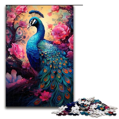1000-teiliges Gemälde mit farbenfrohen Pfauen-Puzzles für Erwachsene ganze Familie. Größe 50 x 75 cm von KJYMNC