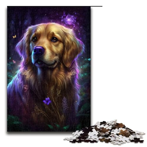 1000-teiliges Golden Retriever-Blumen-Galaxie-Puzzle für Erwachsene ganze Familie. Größe 50 x 75 cm von KJYMNC
