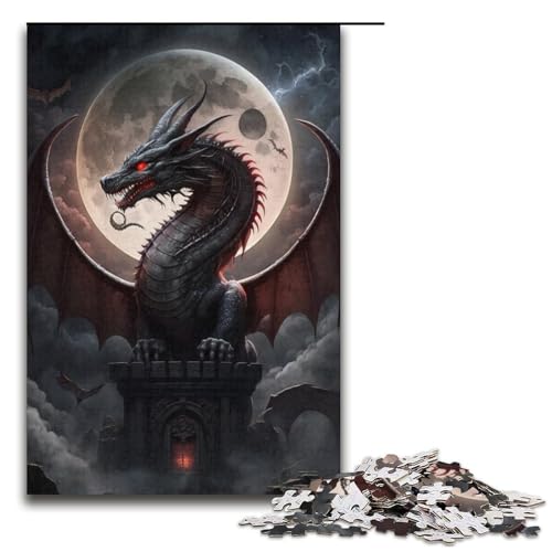 1000-teiliges Nachtdrachen-Puzzle, Geschenkideen für Erwachsene, geeignet für Teenager ab 14 Jahren, Größe 38 x 26 cm von KJYMNC