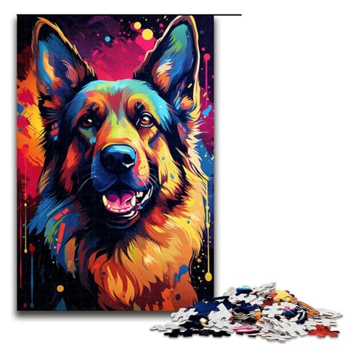 1000-teiliges Puzzle, Gemälde, bunter Deutscher Schäferhund, Puzzle für Erwachsene, Holzpuzzle, lustiges Geschenk, Größe 50 x 75 cm 1000-teiliges Puzzle, Gemälde, bunter Deutscher Schäferhund, Puzzle für Erwachsene, Holzpuzzle, lustiges Geschenk, Größe 50 x 75 cm von KJYMNC