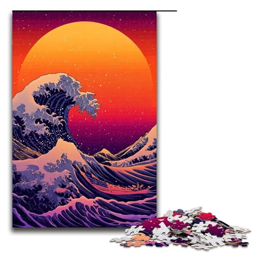 1000-teiliges Puzzle, Neonwellen-Puzzle für Erwachsene, Holzpuzzle, interessanter Stressabbau, Größe 50 x 75 cm von KJYMNC