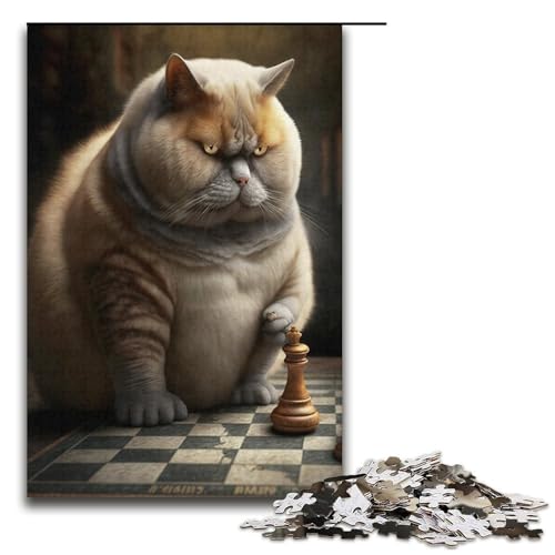 1000-teiliges Puzzle, Schachkatze, Puzzle für Erwachsene, Papppuzzle, interessanter Stressabbau, Größe 38 x 26 cm von KJYMNC