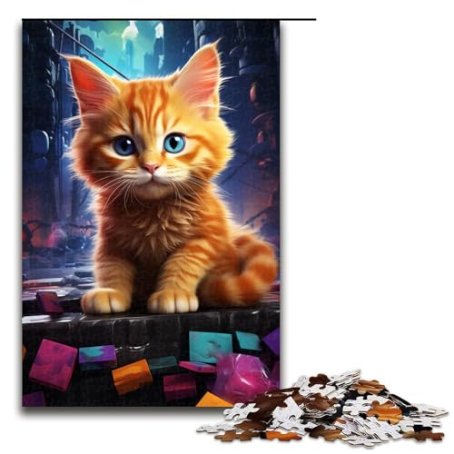 1000-teiliges Puzzle, buntes Katzen-Puzzle für Kinder, Holzpuzzle, Größe 50 x 75 cm von KJYMNC