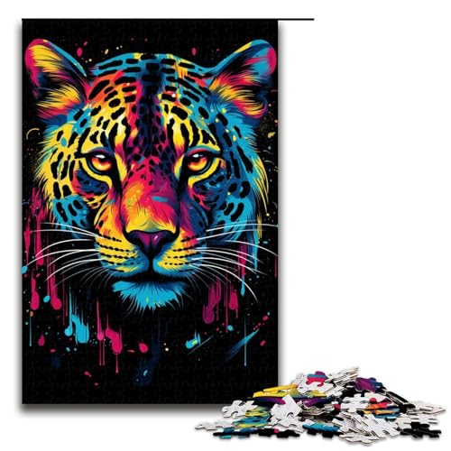 1000-teiliges Puzzle, buntes Leoparden-Puzzle für Erwachsene, Holzpuzzle, anspruchsvolles Spiel, Größe 50 x 75 cm von KJYMNC