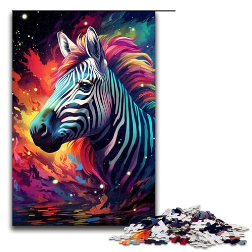 1000-teiliges Puzzle, buntes Zebra-Puzzle für Erwachsene, Holzpuzzle, lustiges Geschenk, Größe 50 x 75 cm von KJYMNC