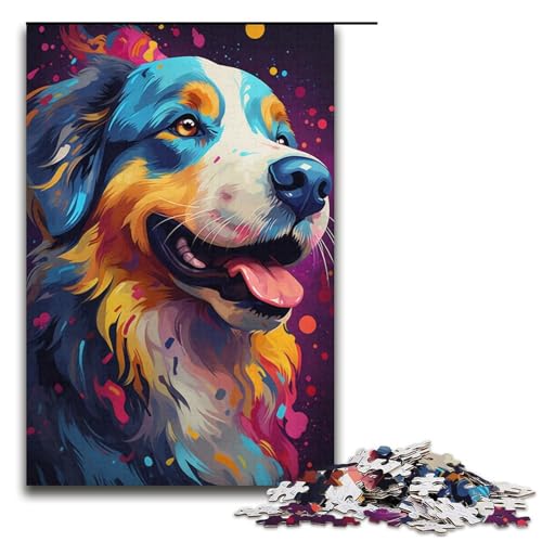 1000-teiliges Puzzle, farbenfrohes psychedelisches Hundegesicht, Cocker Spaniel, Puzzle für Erwachsene und Kinder, Papppuzzle, Lernspiel, Herausforderungsspielzeug, Größe 38 x 26 cm von KJYMNC