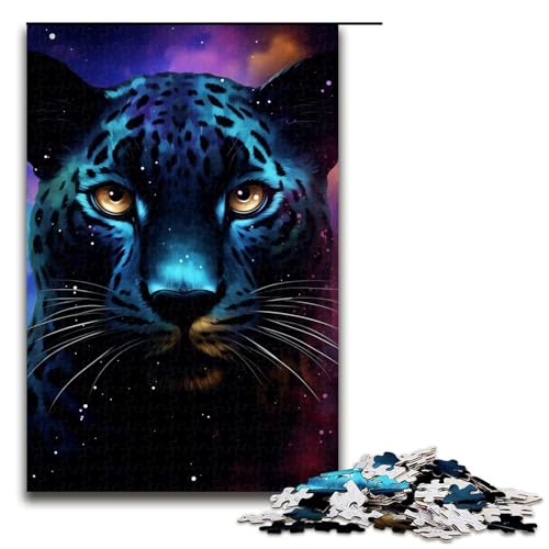 1000-teiliges Puzzle, farbenfrohes schwarzes Leoparden-Puzzle für Erwachsene, Holzpuzzle, anspruchsvolles Spiel, Größe 50 x 75 cm von KJYMNC