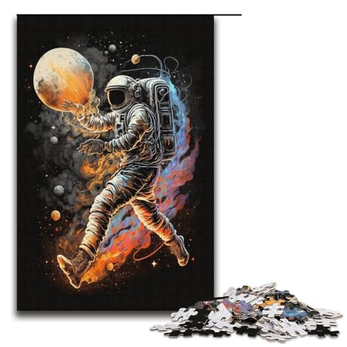 1000-teiliges Puzzle „Astronauten Spielen Basketball“, Papppuzzle, tolles Geschenk für Erwachsene, Größe 38 x 26 cm von KJYMNC