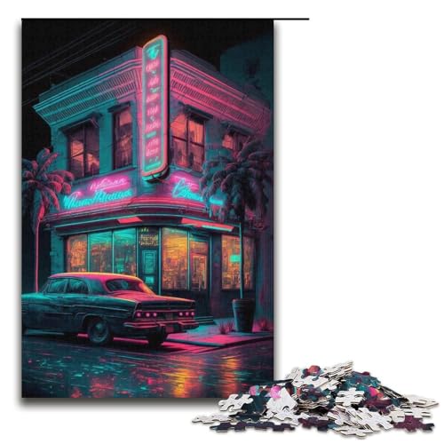 1000-teiliges Puzzle „Auto vor der Bar“, Puzzle für Erwachsene, Papppuzzle, anspruchsvolles Spiel, Größe 38 x 26 cm von KJYMNC