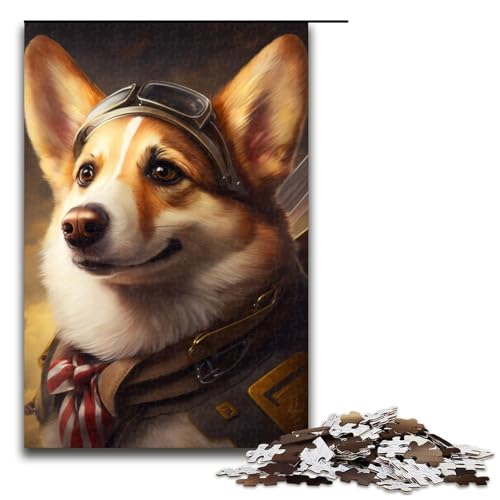 1000-teiliges Puzzle „Aviator Corgi“ für Erwachsene, Holzpuzzle, lustiges Geschenk, Größe 50 x 75 cm von KJYMNC