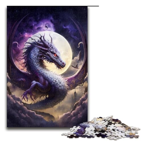 1000-teiliges Puzzle „Brave Dragon“ für Erwachsene, Holzpuzzle, lustiges Geschenk, Größe 50 x 75 cm von KJYMNC