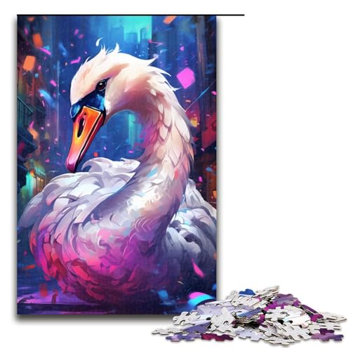 1000-teiliges Puzzle „Bunte Schwäne“, Puzzle für Erwachsene, Holzpuzzle, anspruchsvolles Spiel, Größe 50 x 75 cm von KJYMNC