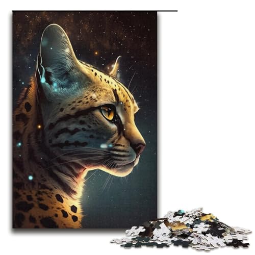 1000-teiliges Puzzle „Goldener Ozelot“ für Erwachsene und Kinder, Papppuzzle, Lernspiel, Herausforderungsspielzeug, Größe 38 x 26 cm von KJYMNC
