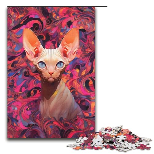 1000-teiliges Puzzle „Haarlose Katze“ für Erwachsene und Kinder, Papppuzzle, Lernspiel, Herausforderungsspielzeug, Größe 38 x 26 cm von KJYMNC