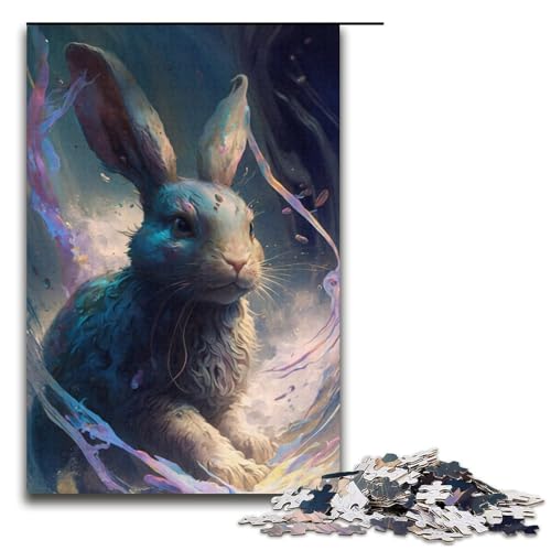 1000-teiliges Puzzle „Kaninchen“, Malpuzzle für Erwachsene, Papppuzzle, tolle Geschenke zu Weihnachten, Größe 38 x 26 cm von KJYMNC