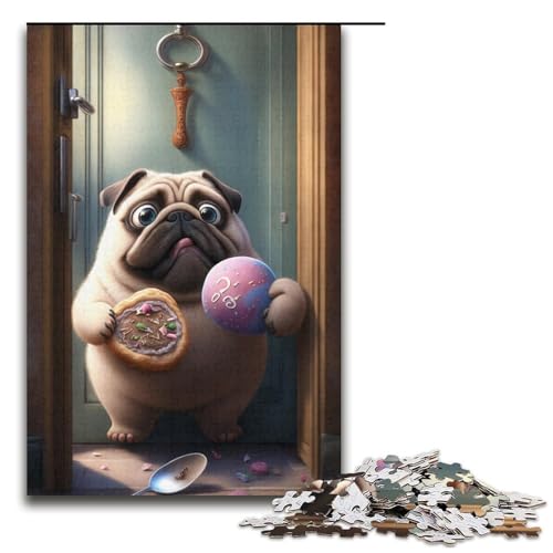 1000-teiliges Puzzle „Mops-Donuts“ für Erwachsene, Kartonpuzzle, anspruchsvolles Spiel, Größe 38 x 26 cm von KJYMNC